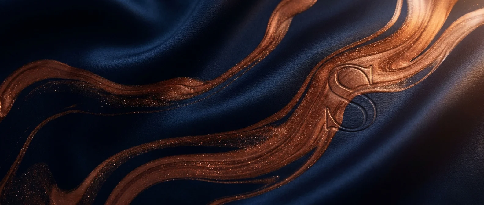 Stuart Newman — navy and copper silk monogram artwork